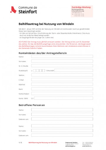 DE - Beihilfeantrag - Nutzung von Windeln (couches hygiéniques)