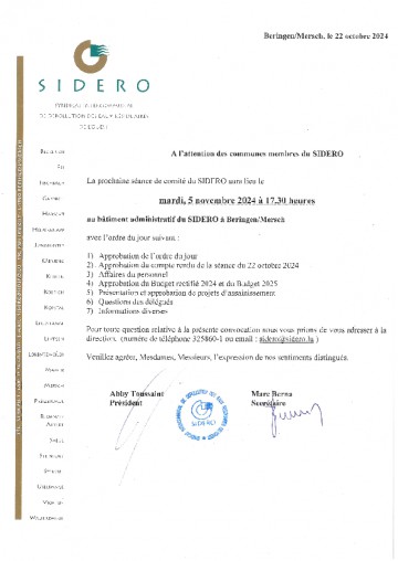 Convocation Séance de Comité VI 2024 du SIDERO du 05112024 Communes S