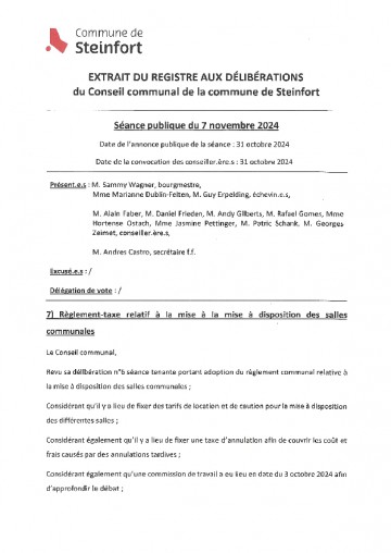 Règlement-taxe relatif à la mise à disposition des salles communales