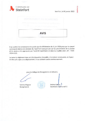 Avis au public - Approbation prix d