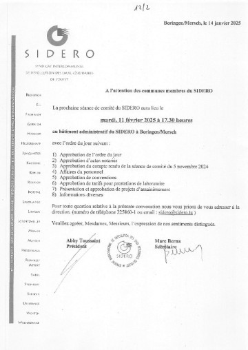 SIDERO - Convocation du 11.02.2025