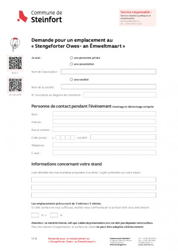 FR - Demande pour un emplacement au Stengeforter Owes-an Emweltmaart