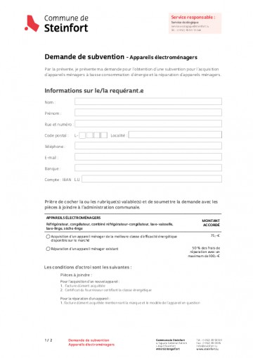 FR - Demande de subvention - Appareils électroménagers