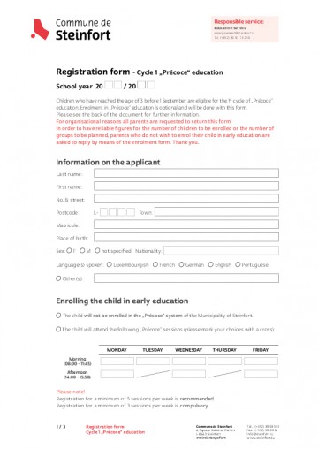 EN - Registration form pre-school Précoce education