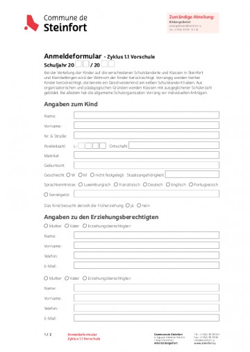 DE - Anmeldeformular Zyklus 1.1 Vorschule